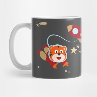 Space tiger or astronaut in a space suit with cartoon style. Mug